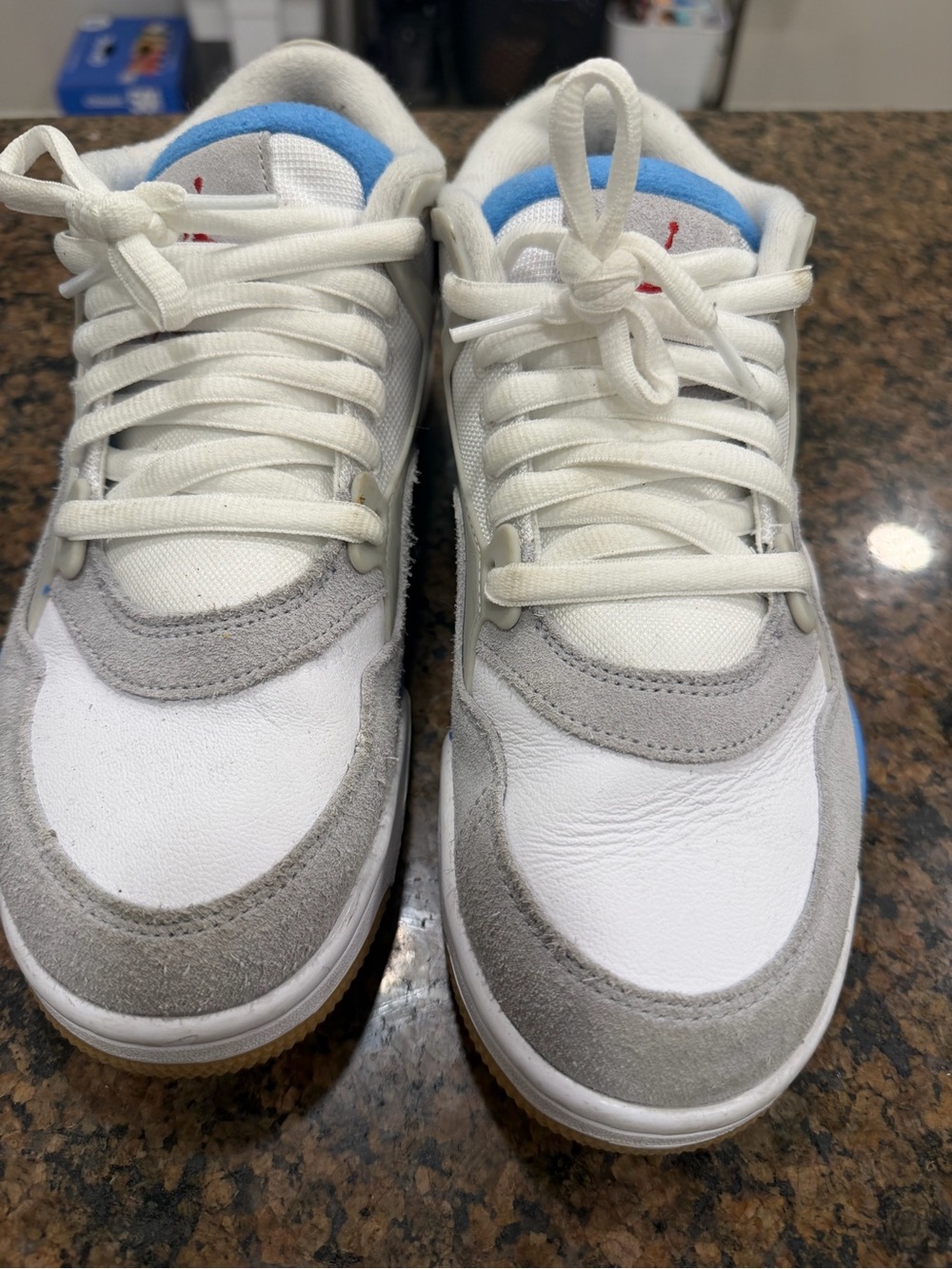 Nike Men's White Gray Sneakers with Blue Collar Accent